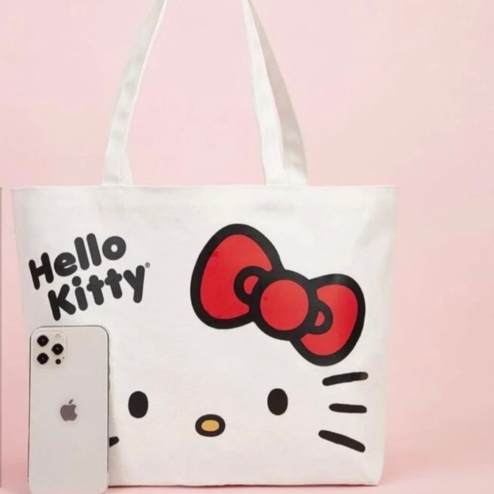 Hello Kitty canvas tote bag cartoon Sanrio cute fun cream white shopping - Picture 2 of 7